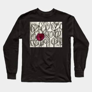 Red Tulip on Black and White Long Sleeve T-Shirt